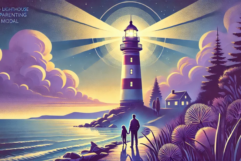 lighthouse with two people staring at it