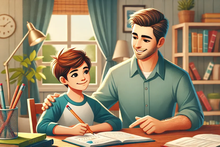 father and son studying